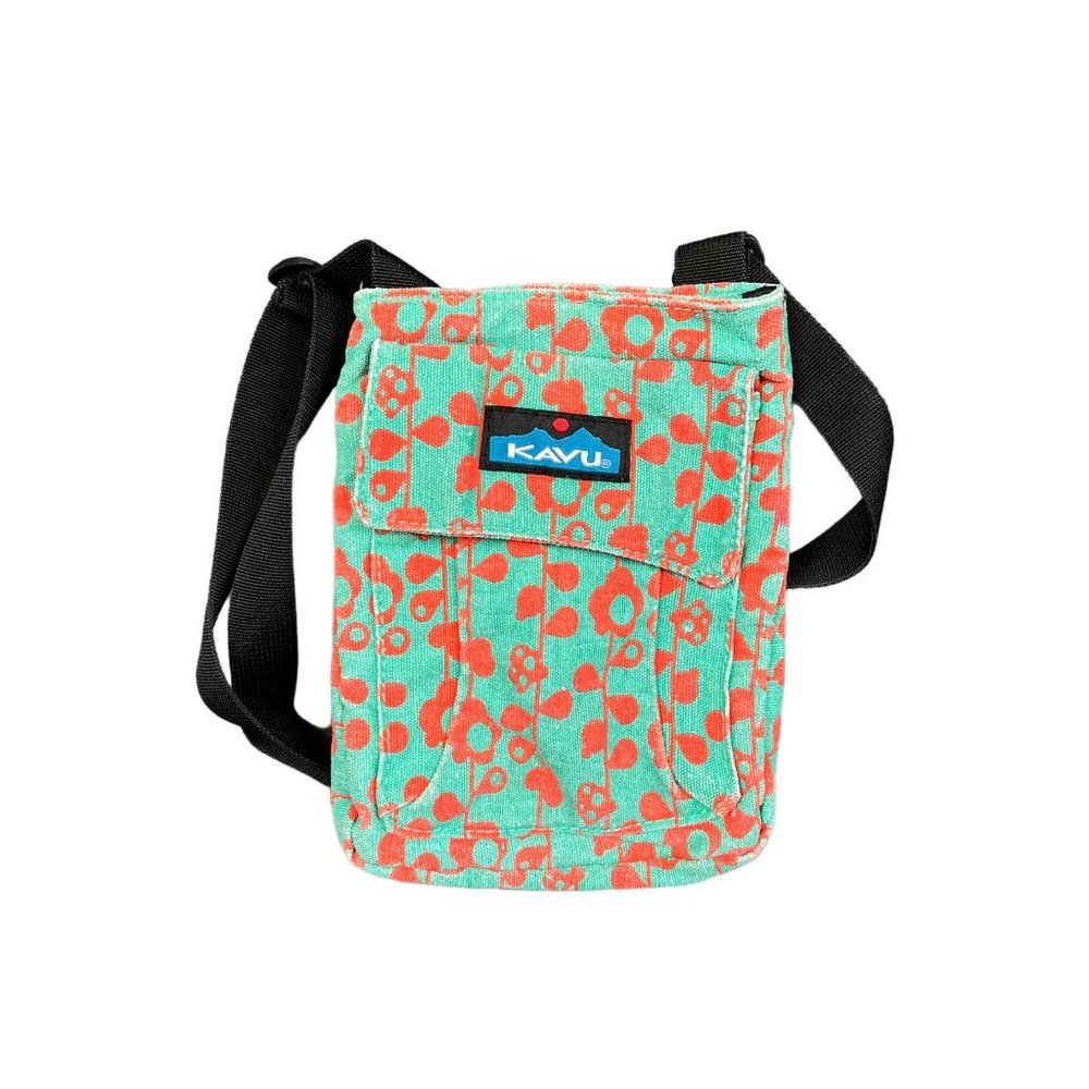 Kavu Crossbody Shoulder Bag Purse Teal Orange Floral Satchel Adjustable Strap